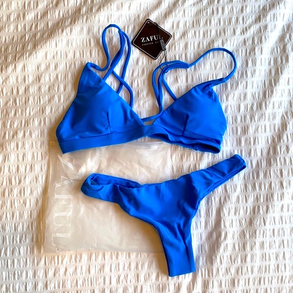 Bright blue Zaful strappy bikini